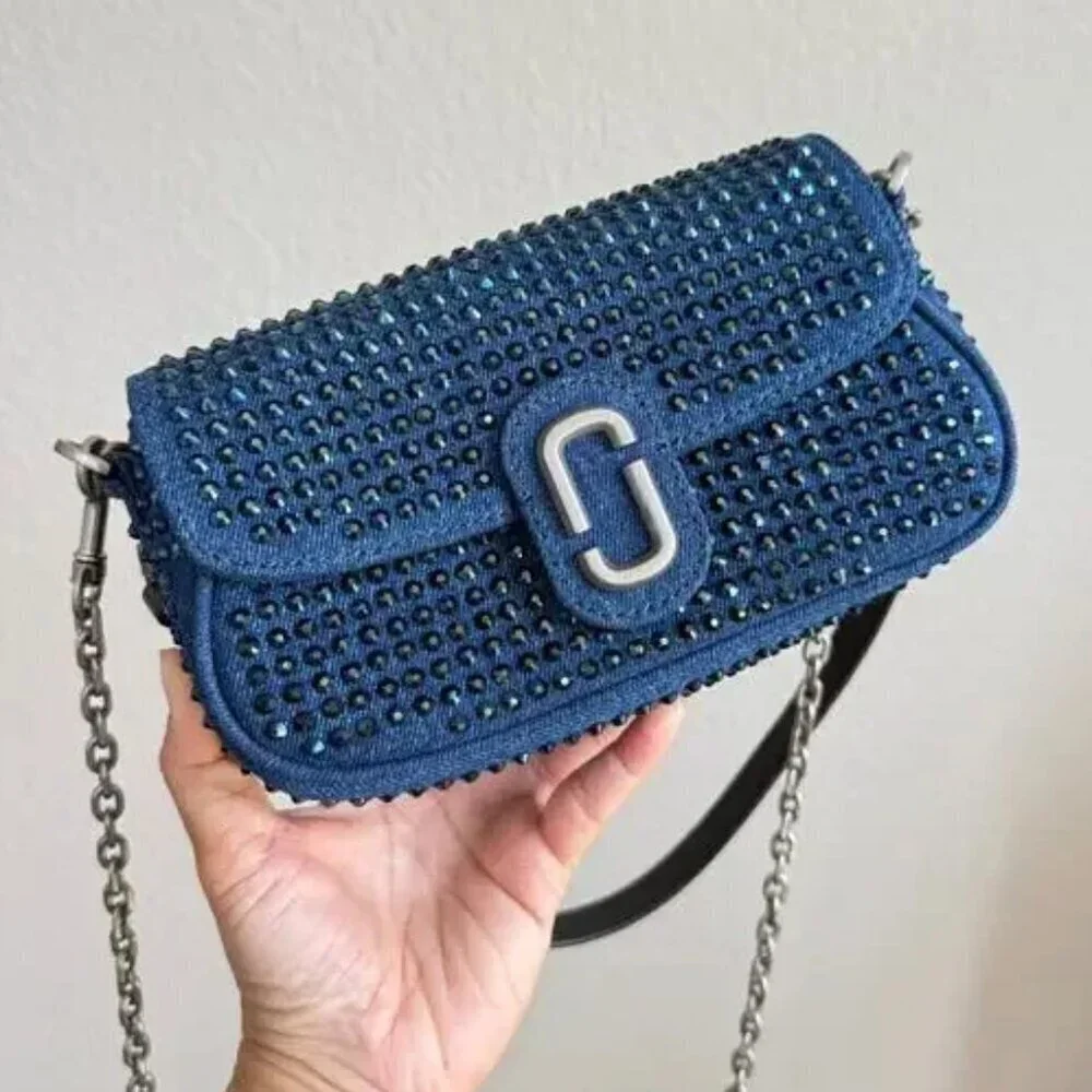 NWT！NEW！Marc Jacobs The Crystal Denim Clover Shoulder Bag -2 straps 3 uses